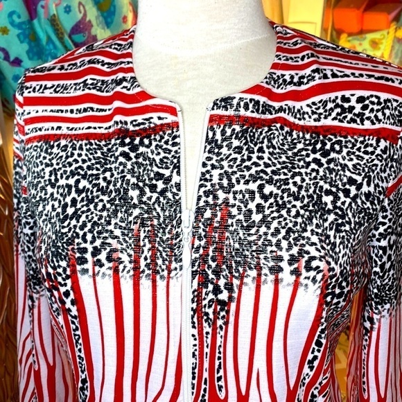 🌷Joseph Ribkoff🌷 Red White Black Animal Print Stripe Jacket - Picture 3 of 11